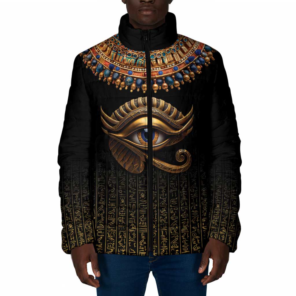 Egypt Eyes Of Horus Padded Jacket with Egyptian Hieroglyphs