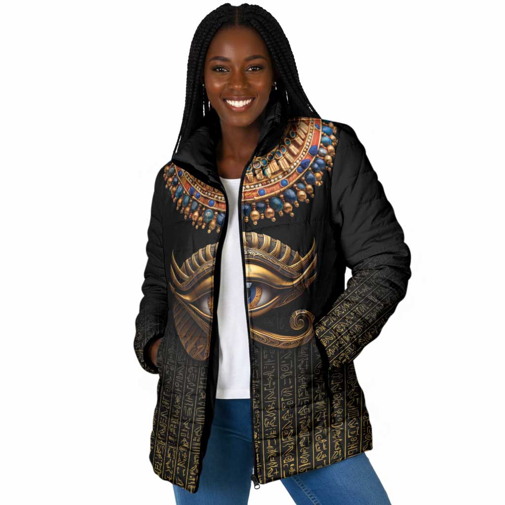 Egypt Eyes Of Horus Padded Jacket with Egyptian Hieroglyphs