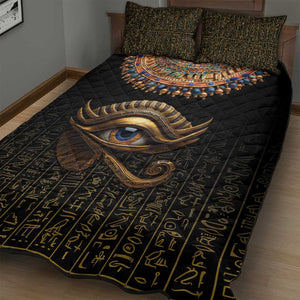 Egypt Eyes Of Horus Quilt Bed Set with Egyptian Hieroglyphs