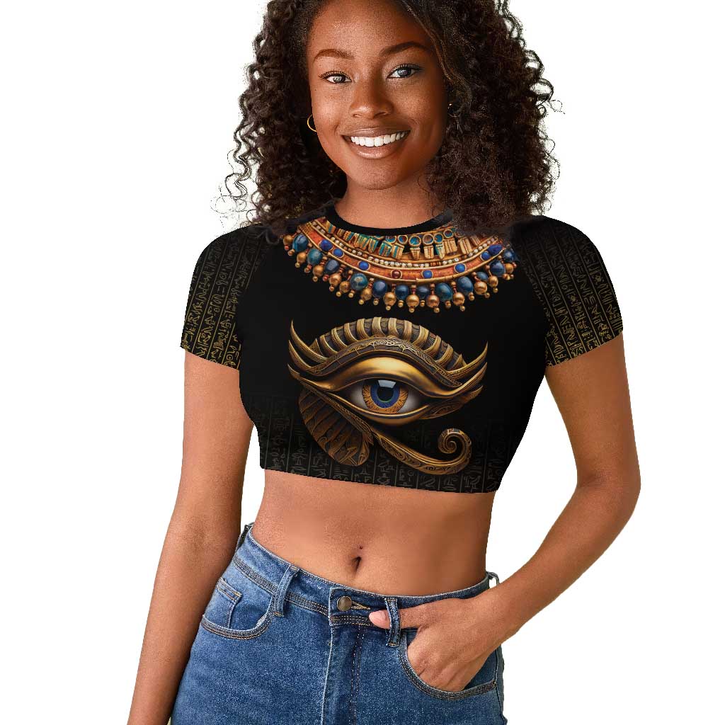 Egypt Eyes Of Horus Raglan Cropped T shirt with Egyptian Hieroglyphs