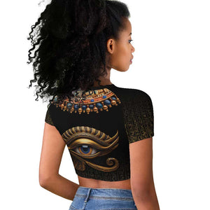 Egypt Eyes Of Horus Raglan Cropped T shirt with Egyptian Hieroglyphs