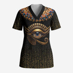 Egypt Eyes Of Horus Scrub Top with Egyptian Hieroglyphs