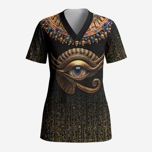 Egypt Eyes Of Horus Scrub Top with Egyptian Hieroglyphs