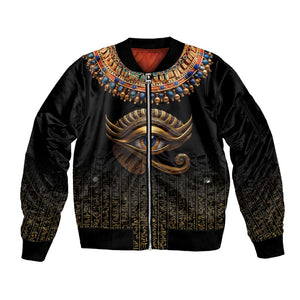 Egypt Eyes Of Horus Sleeve Zip Bomber Jacket with Egyptian Hieroglyphs