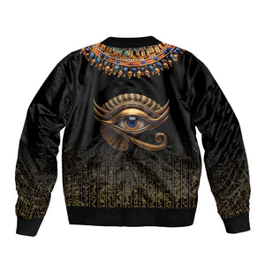 Egypt Eyes Of Horus Sleeve Zip Bomber Jacket with Egyptian Hieroglyphs