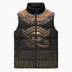 Egypt Eyes Of Horus Sleeveless Puffer Jacket with Egyptian Hieroglyphs