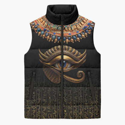 Egypt Eyes Of Horus Sleeveless Puffer Jacket with Egyptian Hieroglyphs