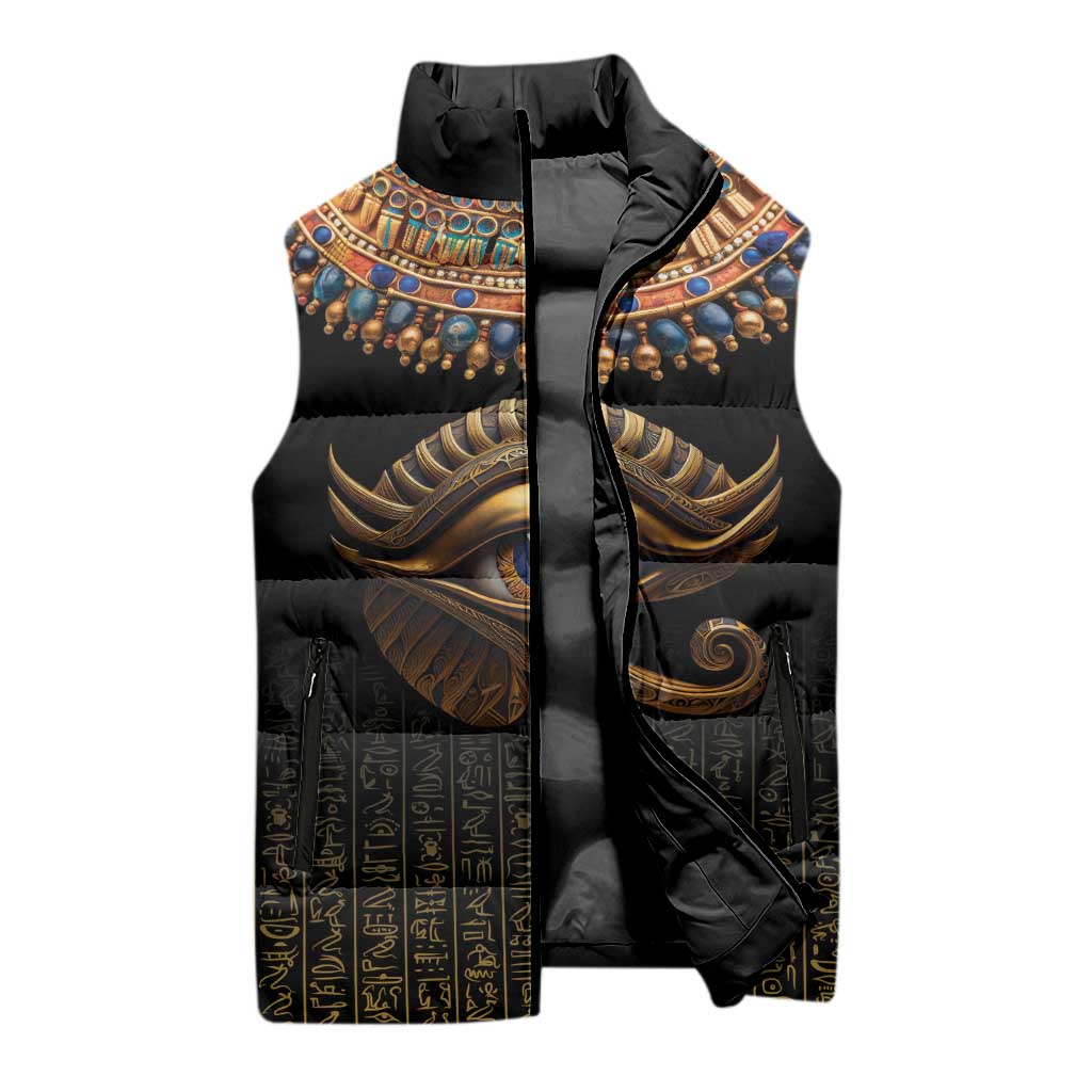 Egypt Eyes Of Horus Sleeveless Puffer Jacket with Egyptian Hieroglyphs