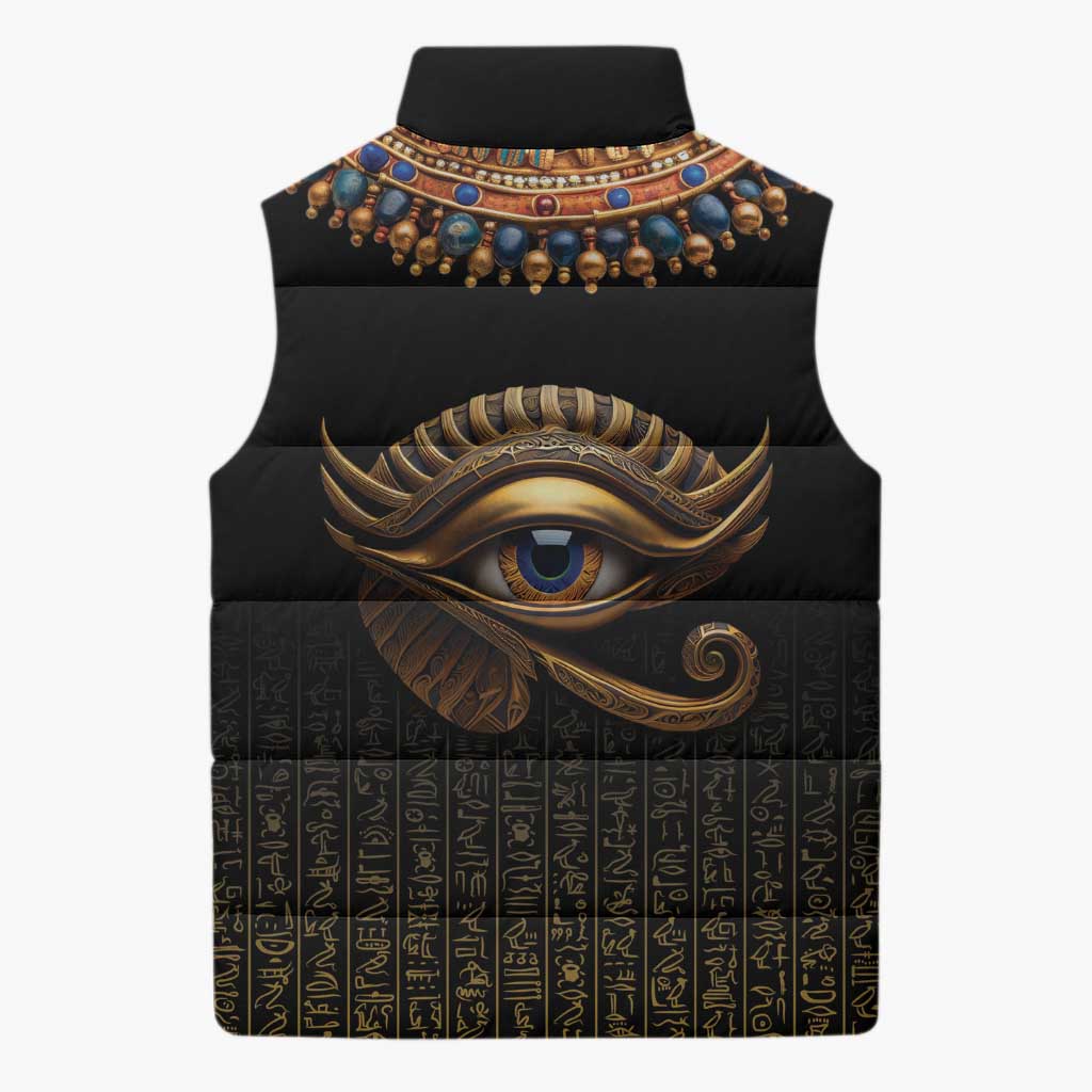 Egypt Eyes Of Horus Sleeveless Puffer Jacket with Egyptian Hieroglyphs