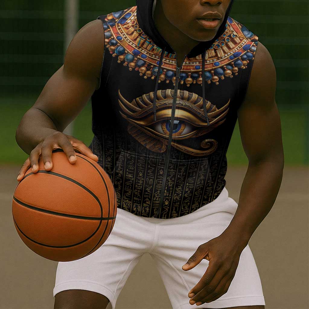 Egypt Eyes Of Horus Sleeveless Zip Hoodie with Egyptian Hieroglyphs - African Pride