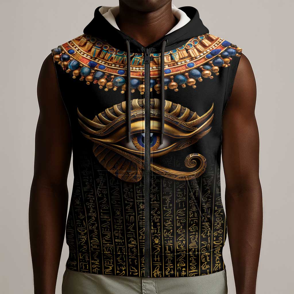 Egypt Eyes Of Horus Sleeveless Zip Hoodie with Egyptian Hieroglyphs - African Pride