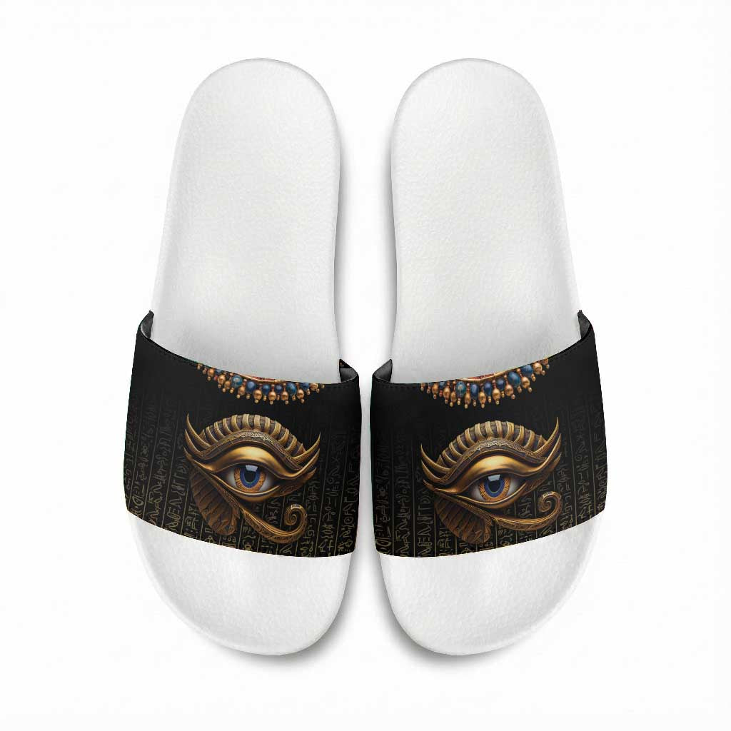 Egypt Eyes Of Horus Slide Sandals with Egyptian Hieroglyphs