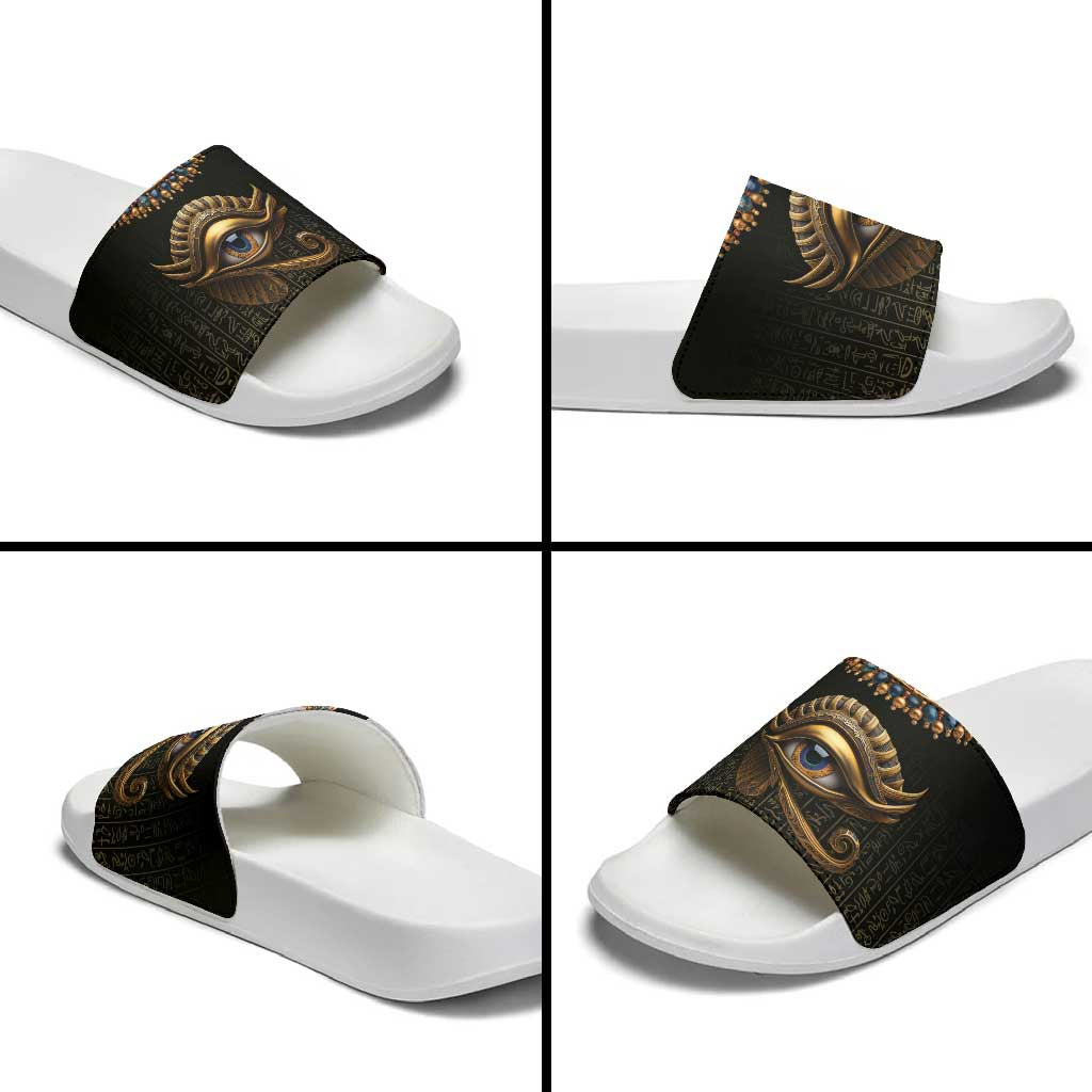 Egypt Eyes Of Horus Slide Sandals with Egyptian Hieroglyphs