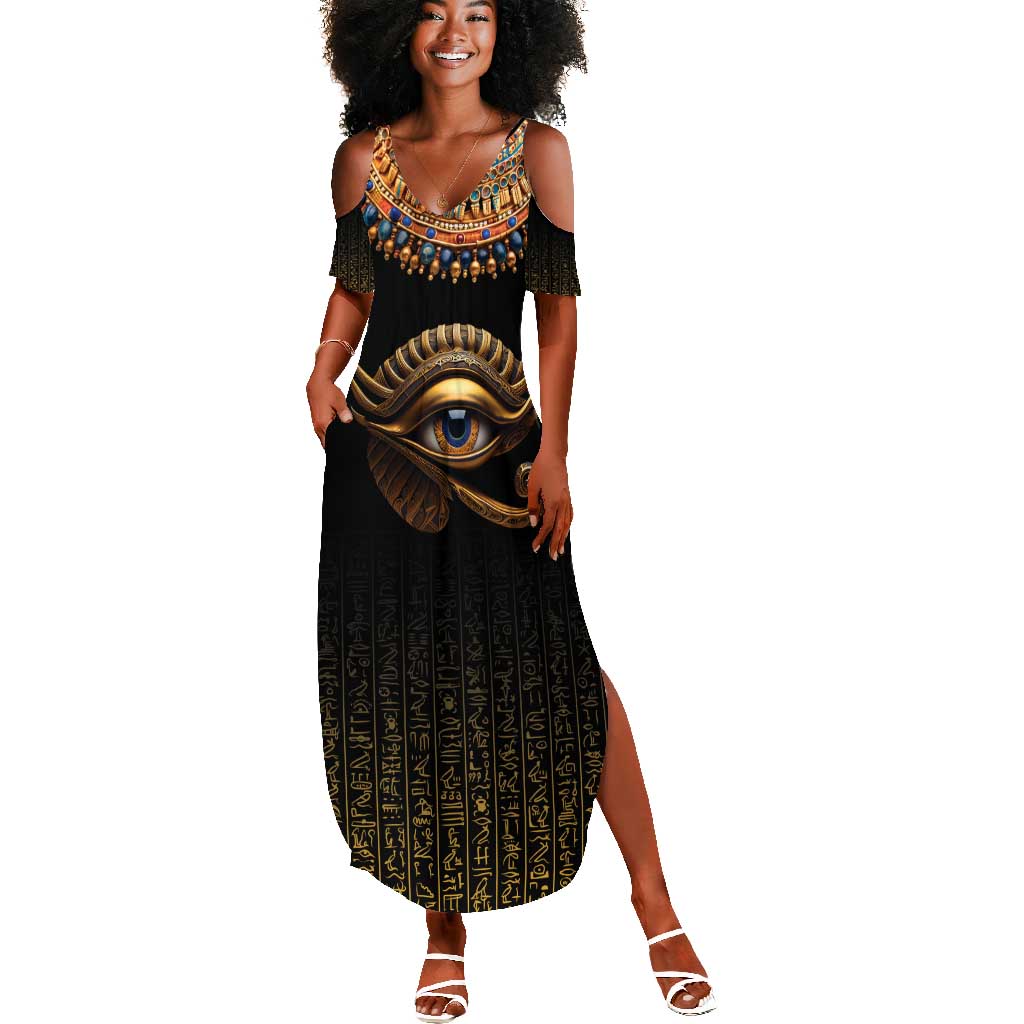 Egypt Eyes Of Horus Summer Maxi Dress with Egyptian Hieroglyphs