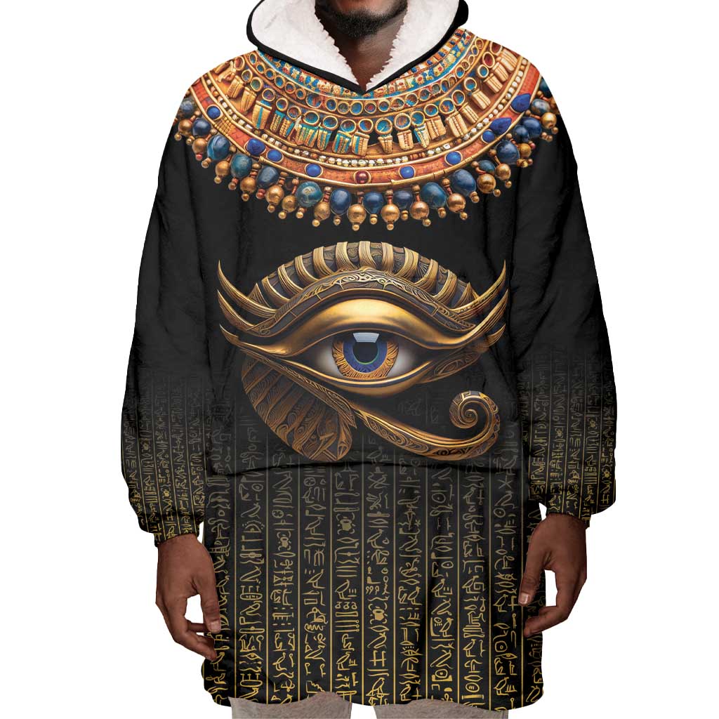 Egypt Eyes Of Horus Wearable Blanket Hoodie with Egyptian Hieroglyphs