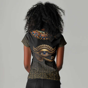 Egypt Eyes Of Horus Women V-Neck T-Shirt with Egyptian Hieroglyphs