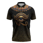 Egypt Eyes Of Horus Zipper Polo Shirt with Egyptian Hieroglyphs