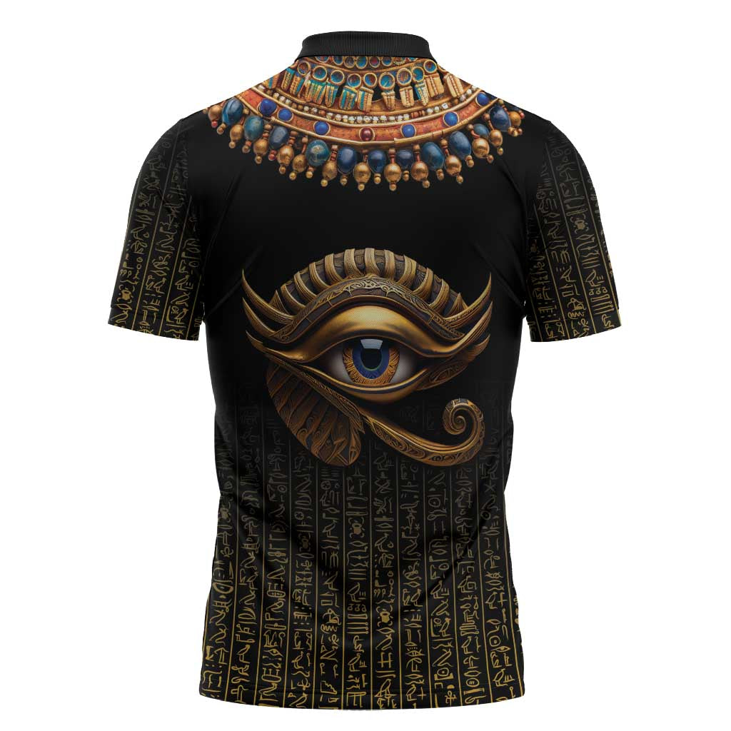 Egypt Eyes Of Horus Zipper Polo Shirt with Egyptian Hieroglyphs