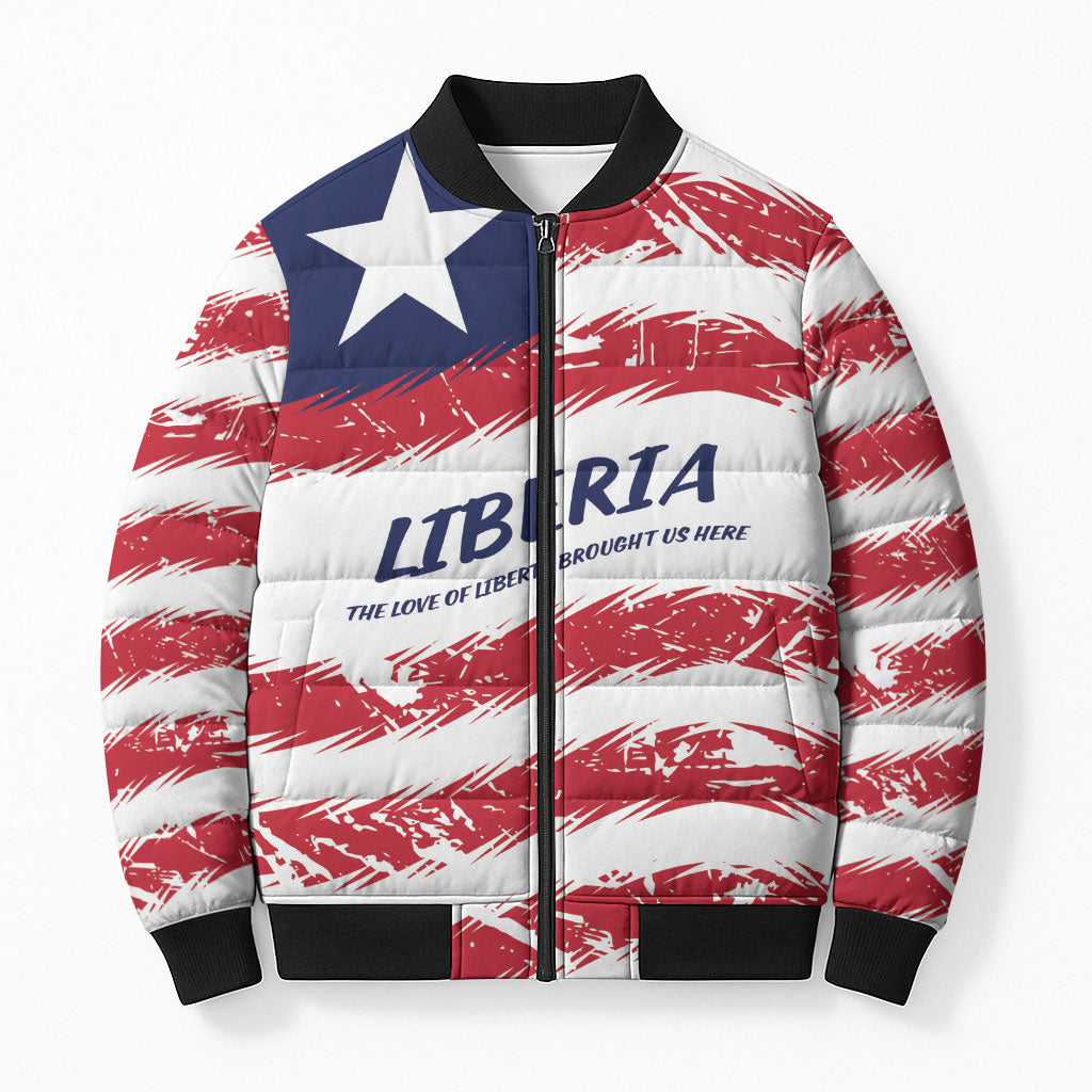 Personalized Liberia Lone Star Flag Bomber Puffer Jacket