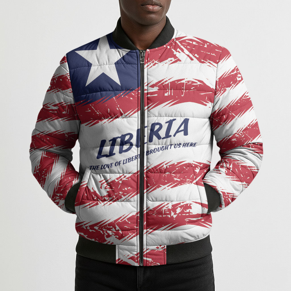 Personalized Liberia Lone Star Flag Bomber Puffer Jacket