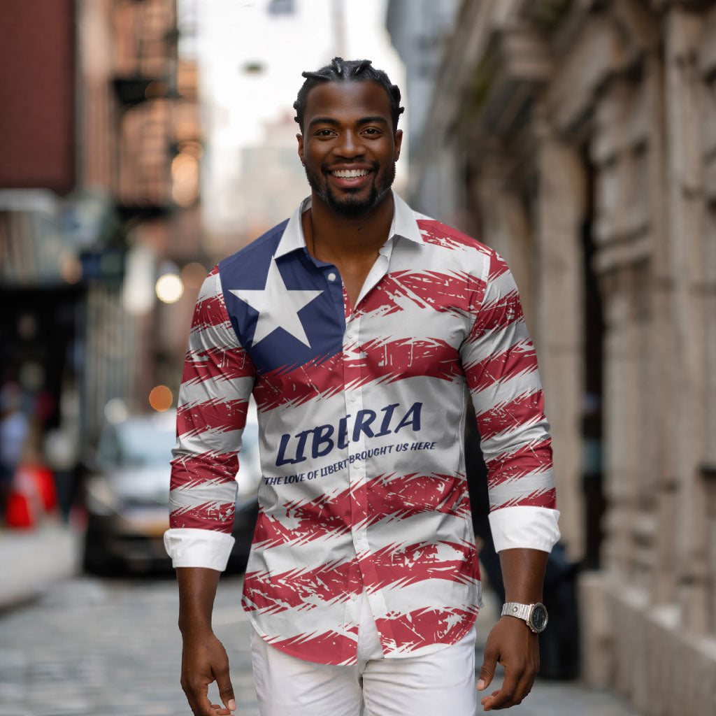 Personalized Liberia Lone Star Flag Long Sleeve Button Shirt