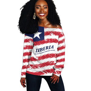 Personalized Liberia Lone Star Flag Off Shoulder Sweater