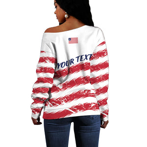 Personalized Liberia Lone Star Flag Off Shoulder Sweater