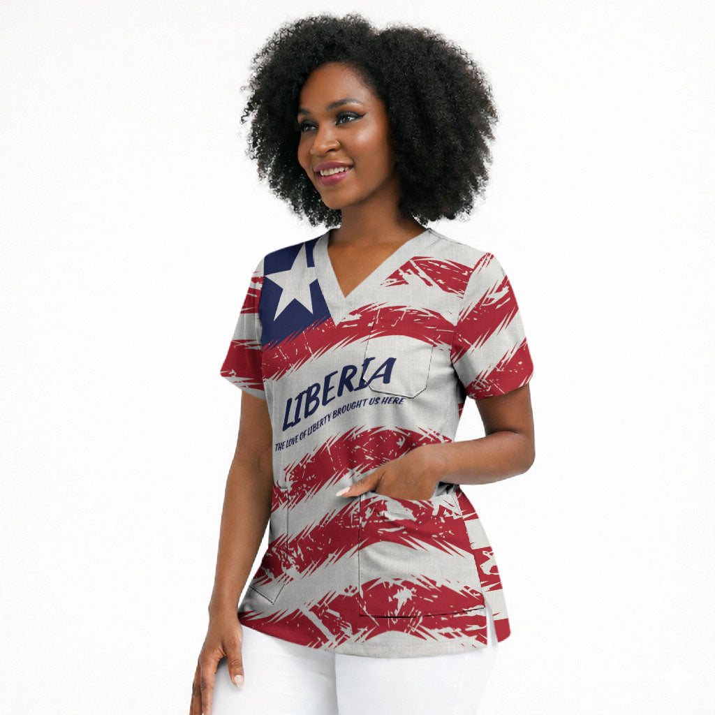 Personalized Liberia Lone Star Flag Scrub Top