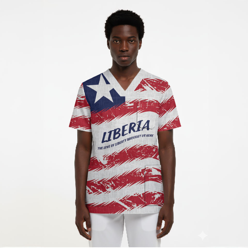 Personalized Liberia Lone Star Flag Scrub Top