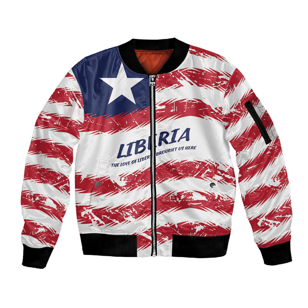 Personalized Liberia Lone Star Flag Sleeve Zip Bomber Jacket