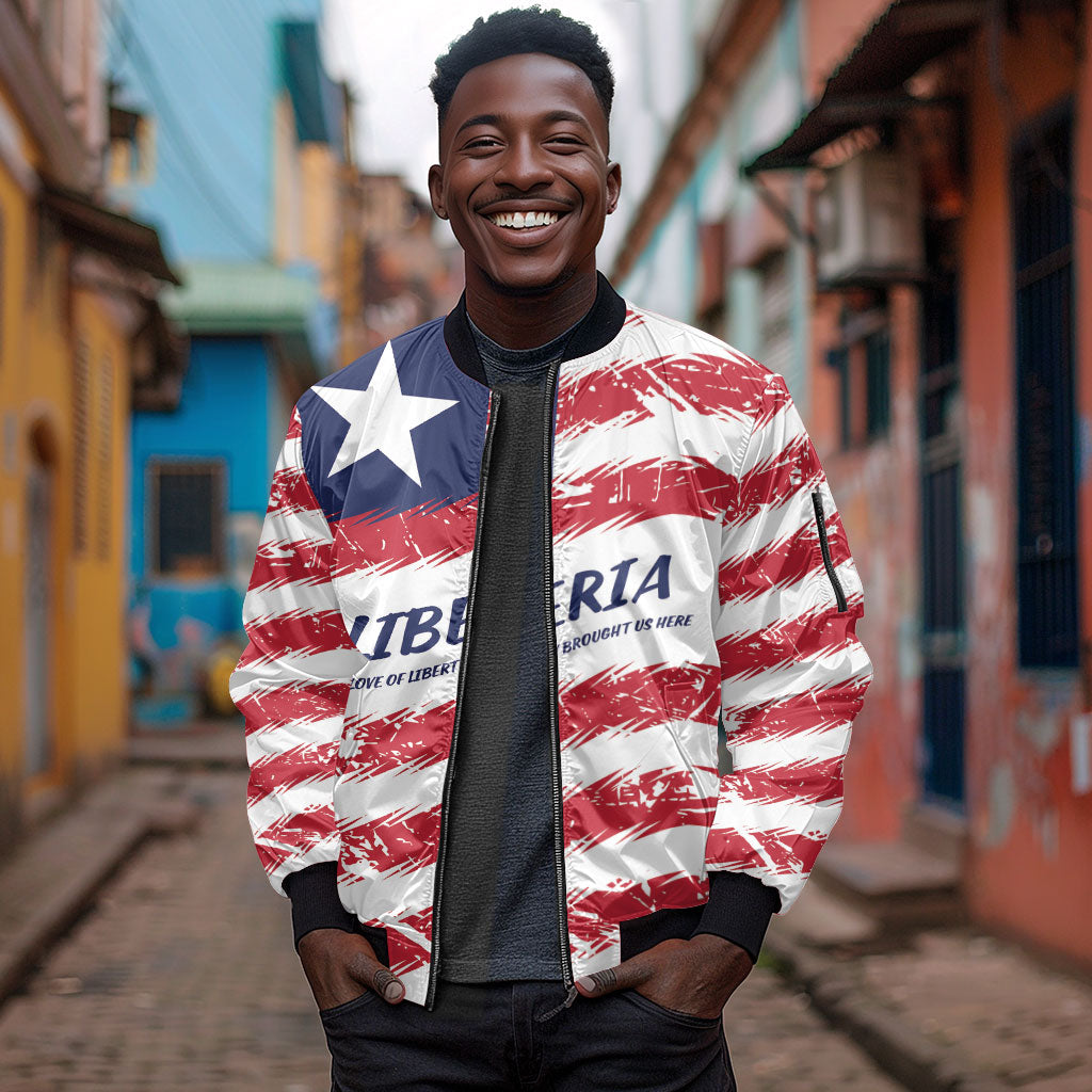 Personalized Liberia Lone Star Flag Sleeve Zip Bomber Jacket