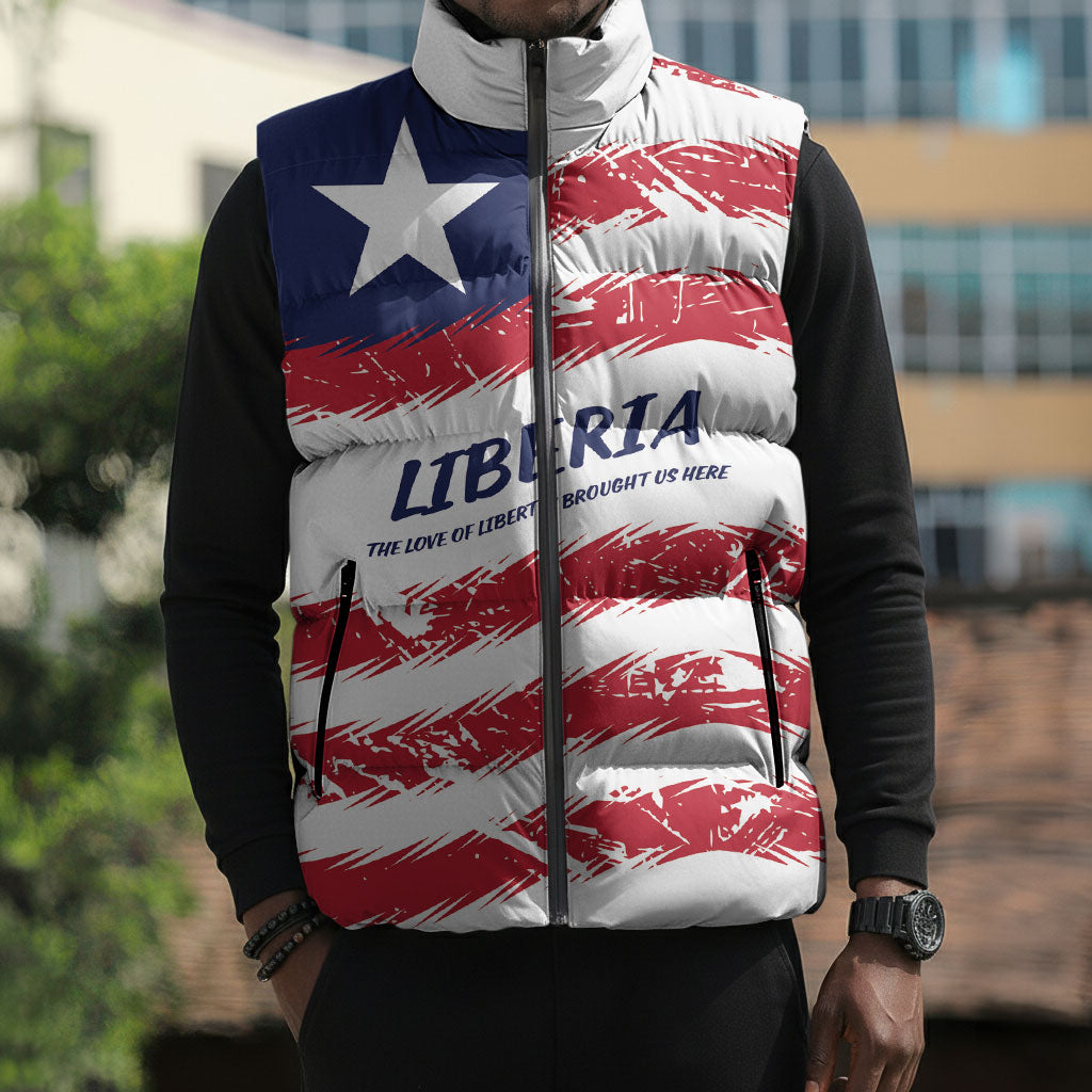 Personalized Liberia Lone Star Flag Sleeveless Puffer Jacket