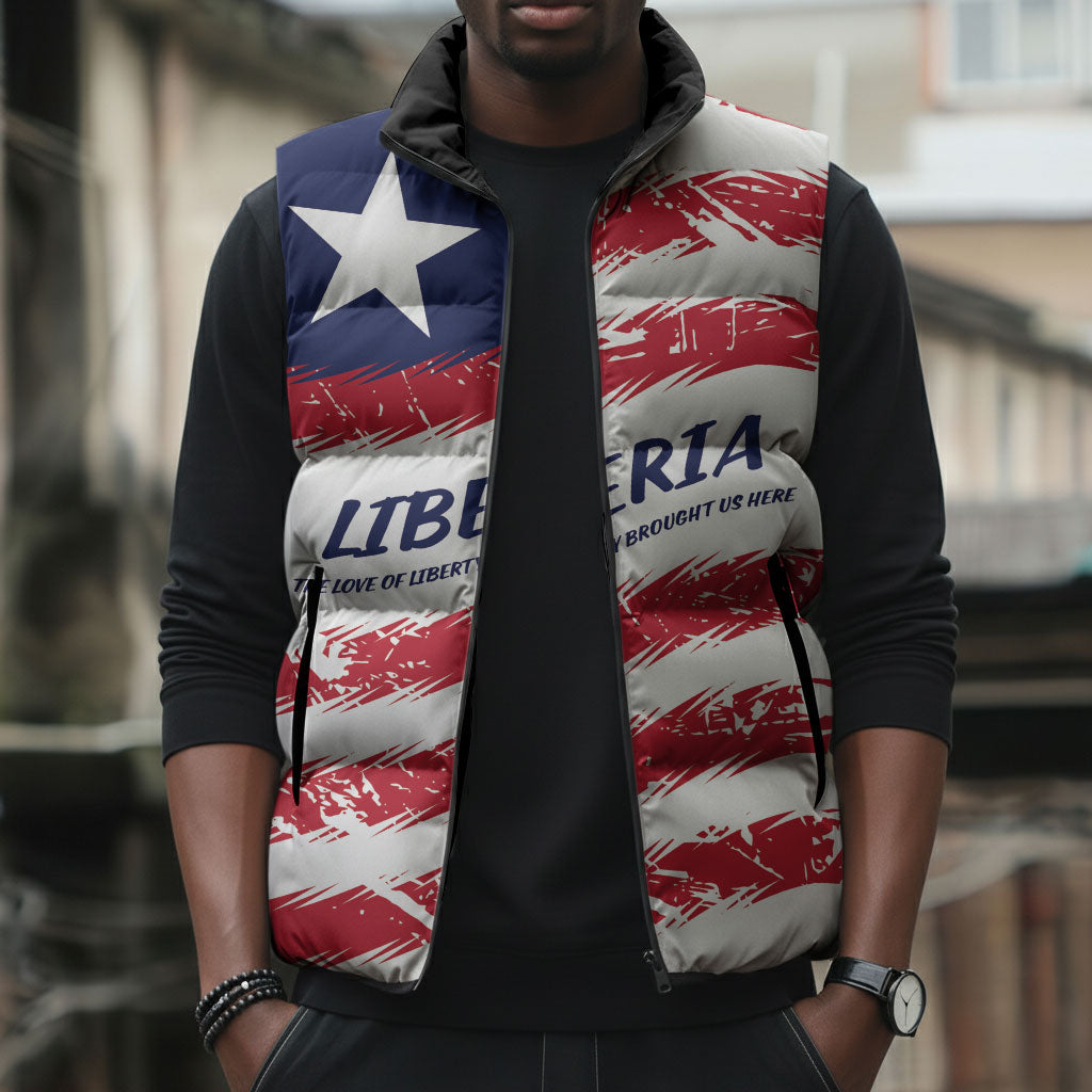 Personalized Liberia Lone Star Flag Sleeveless Puffer Jacket