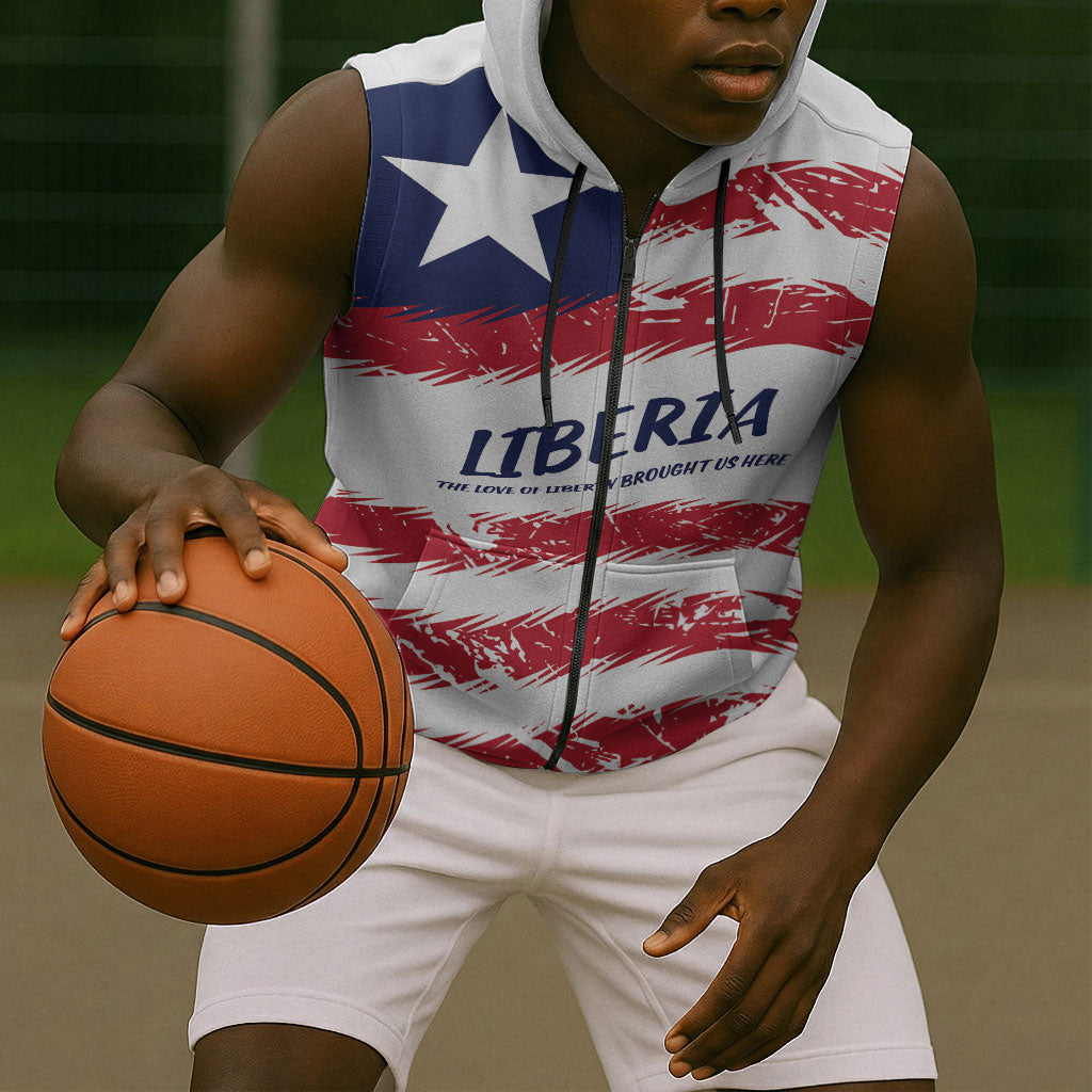 Personalized Liberia Lone Star Flag Sleeveless Zip Hoodie
