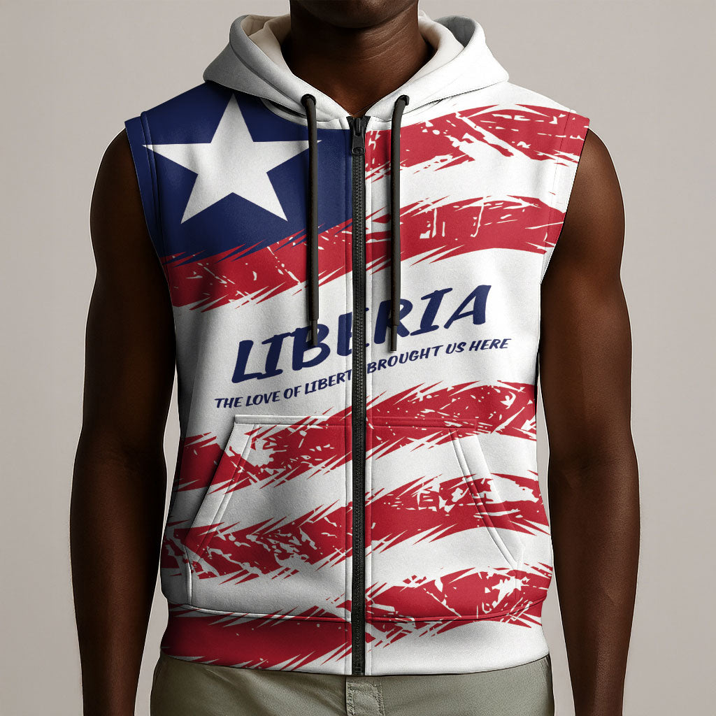 Personalized Liberia Lone Star Flag Sleeveless Zip Hoodie
