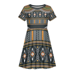 Afro Ethnic Native Pattern Kid Short Sleeve Dress