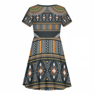 Afro Ethnic Native Pattern Kid Short Sleeve Dress