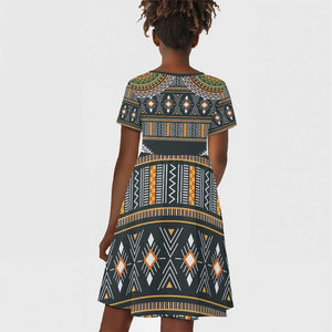 Afro Ethnic Native Pattern Kid Short Sleeve Dress