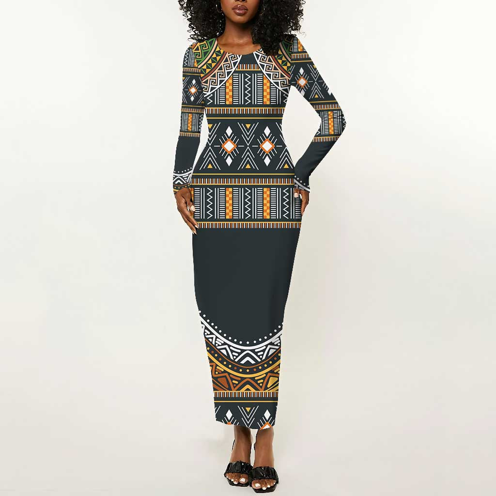 Afro Ethnic Native Pattern Long Sleeve Bodycon Dress