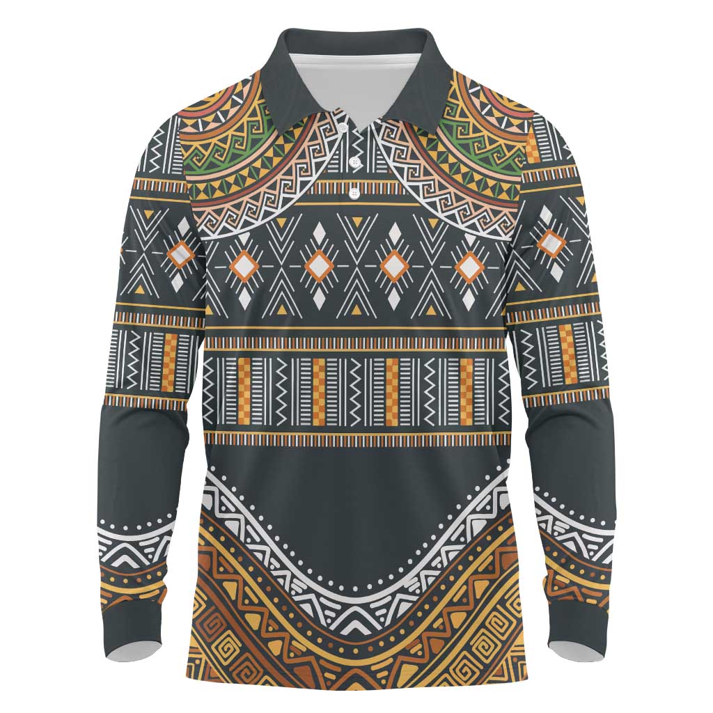 Afro Ethnic Native Pattern Long Sleeve Polo Shirt