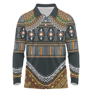 Afro Ethnic Native Pattern Long Sleeve Polo Shirt