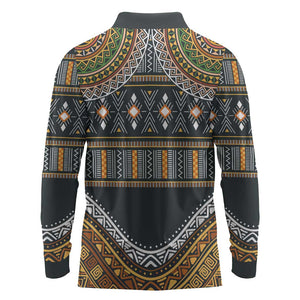 Afro Ethnic Native Pattern Long Sleeve Polo Shirt