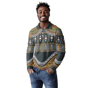 Afro Ethnic Native Pattern Long Sleeve Polo Shirt