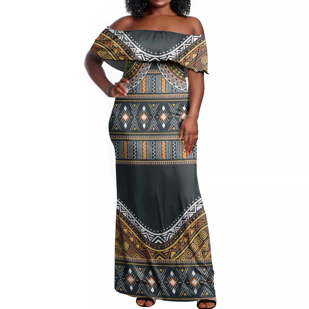 Afro Ethnic Native Pattern Off Shoulder Maxi Dress