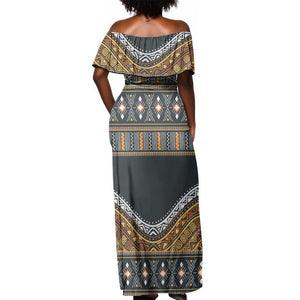 Afro Ethnic Native Pattern Off Shoulder Maxi Dress