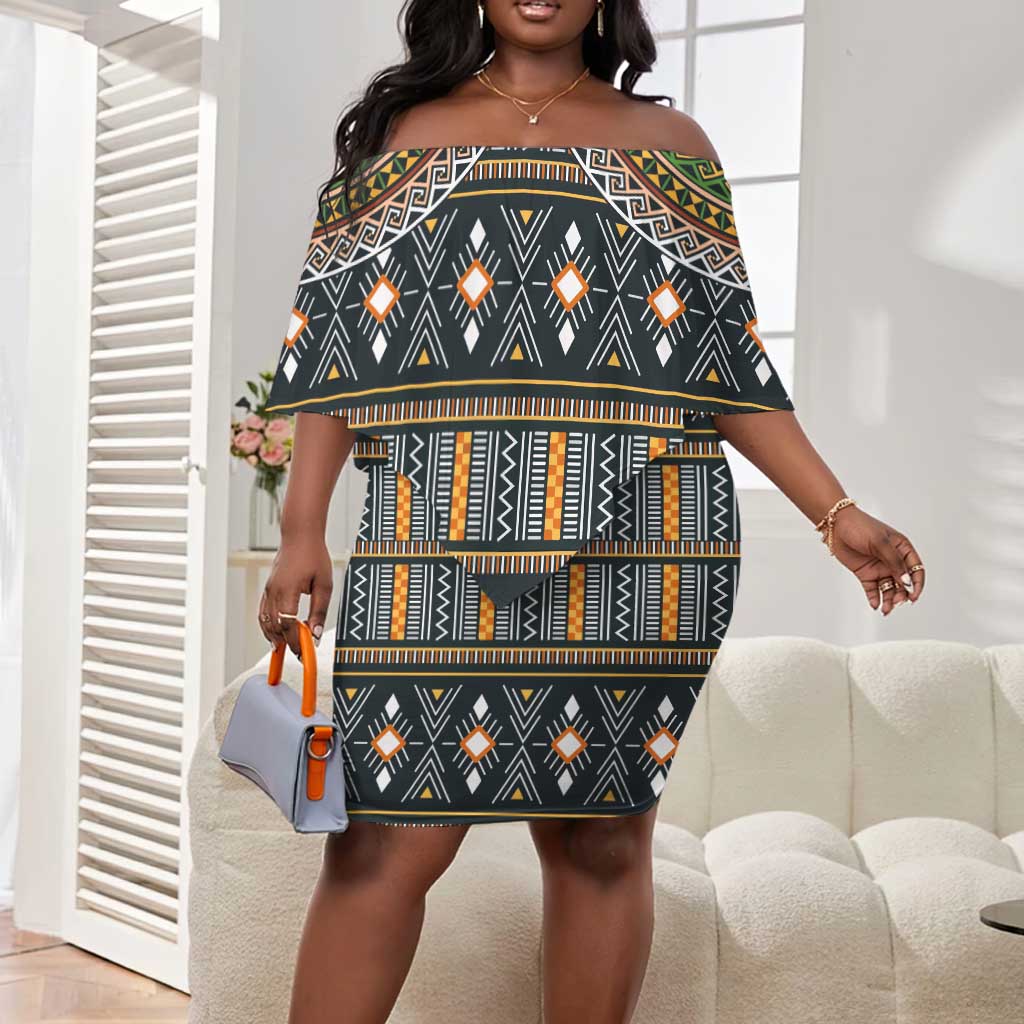 Afro Ethnic Native Pattern Off Shoulder Short Dress