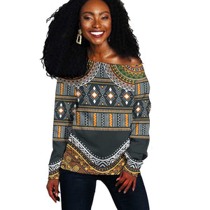 Afro Ethnic Native Pattern Off Shoulder Sweater