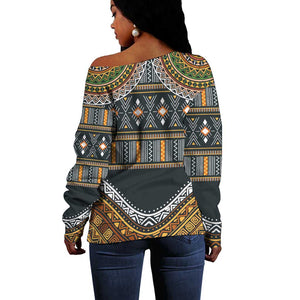 Afro Ethnic Native Pattern Off Shoulder Sweater