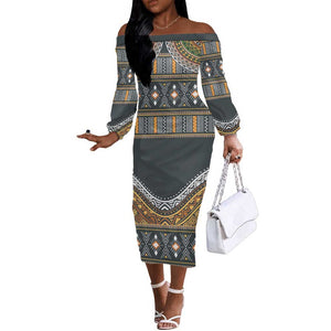 Afro Ethnic Native Pattern Off The Shoulder Long Sleeve Dress