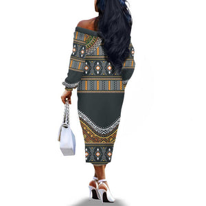 Afro Ethnic Native Pattern Off The Shoulder Long Sleeve Dress